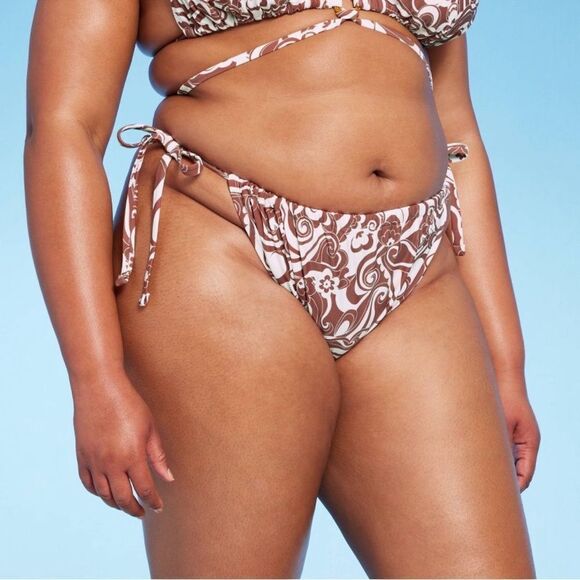 NWT Wild Fable Size X (14-16) Side-Tie Brown Swirl Pattern Bikini Swim Bottom - Picture 1 of 7